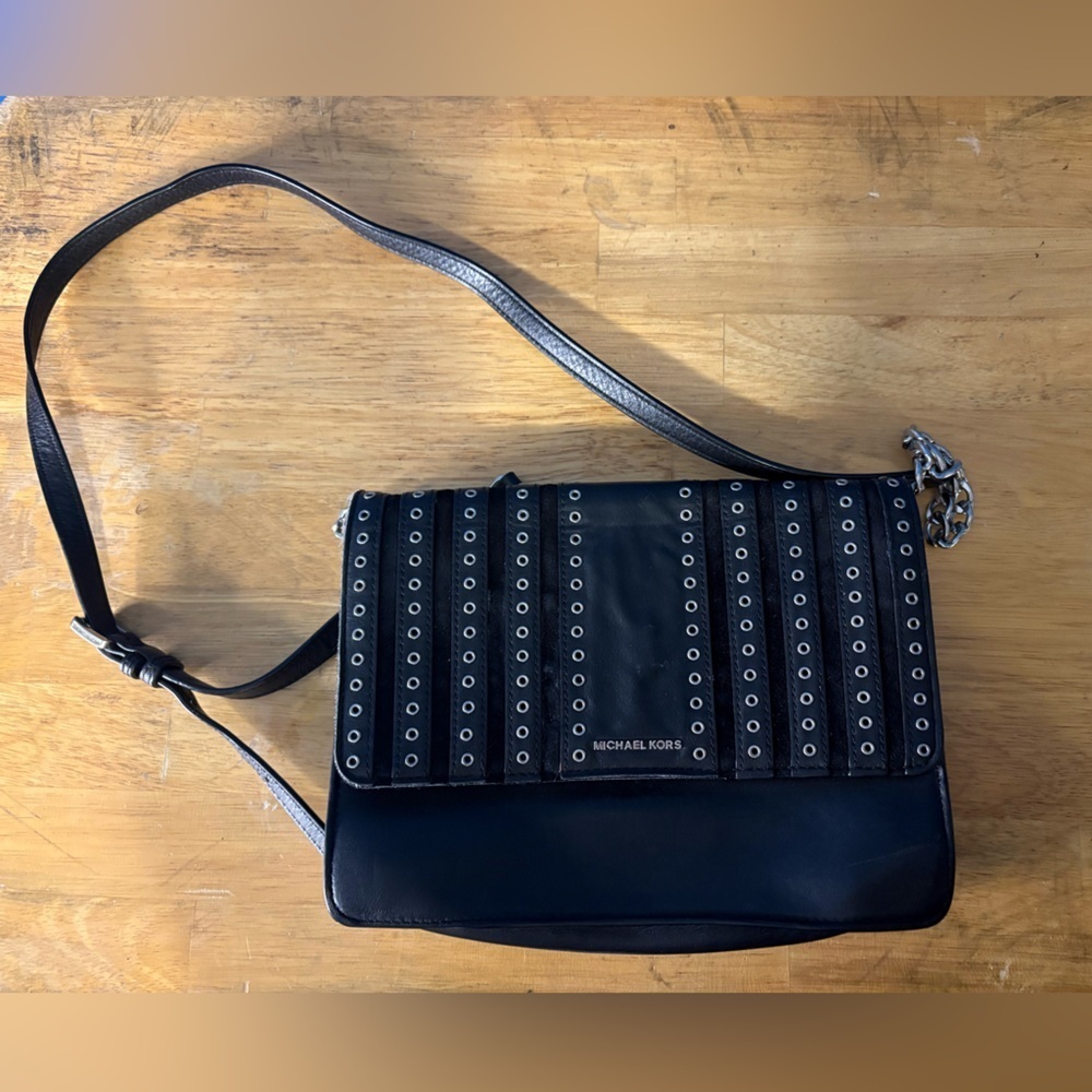 Michael Kors Black Crossbody Bag with Silver Accents